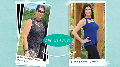 Before and after photos of Sandra Mendoza who dropped 5 sizes with a sugar detox by Tosca Reno