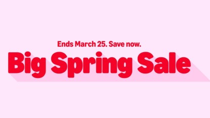 An image with a pink background and red text that reads 'Ends March 25. Save Now. Big Spring Sale.'