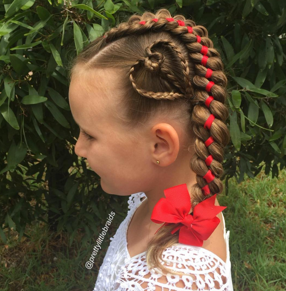 side heart red braid