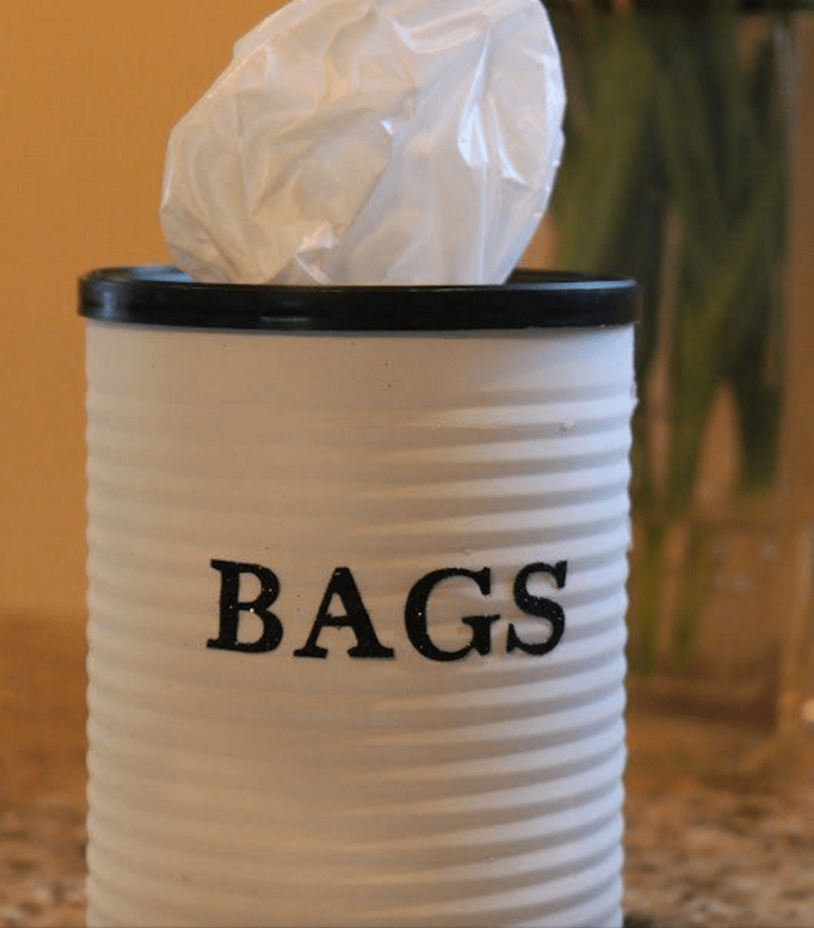 trash bag storage coffee tin