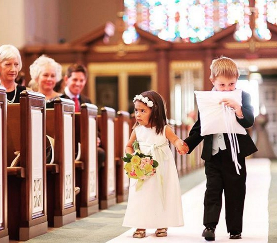 Ring Bearer Flower Girl Looking Away