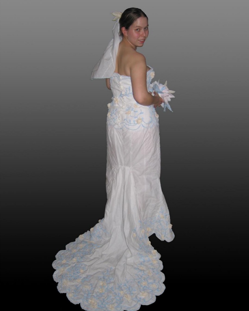 Toilet Paper Wedding Dress 2005 Winner With Blue