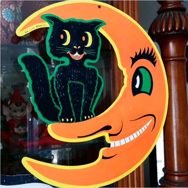 Vintage Cat and Moon Halloween Decoration