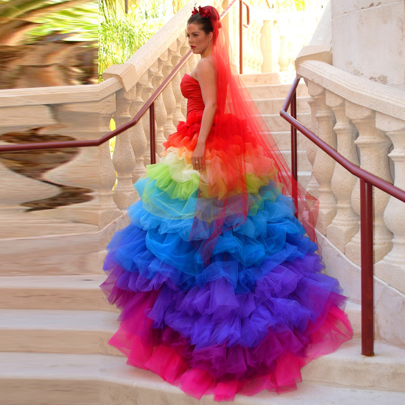 15 Brides Wearing Beautiful Rainbow Wedding Dresses