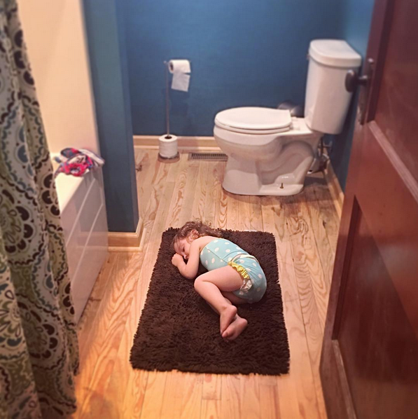 Kids Sleeping Positions Bathroom Floor