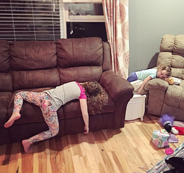 Kids Sleeping Positions Two Couches