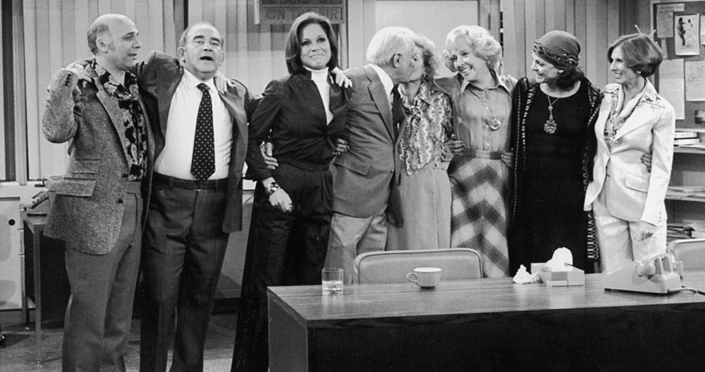 The cast of the Mary Tyler Moore Show circa 1977