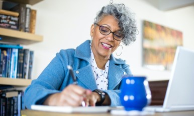 Mature Black Woman Working from Home