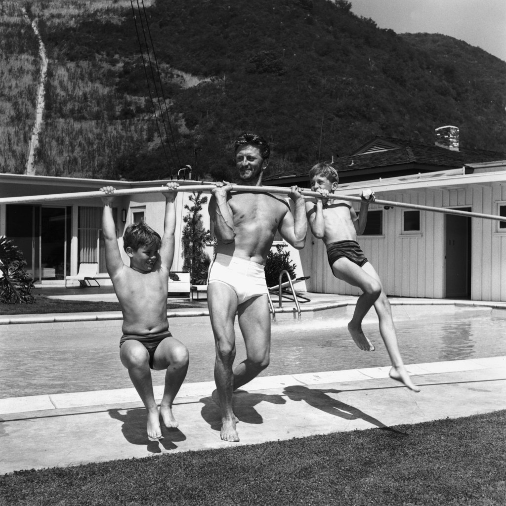 Kirk Douglas, Michael Douglas and Joel Douglas, 1955