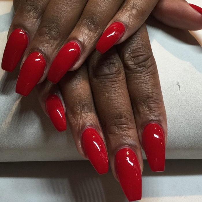 Red Coffin Acrylic Nails