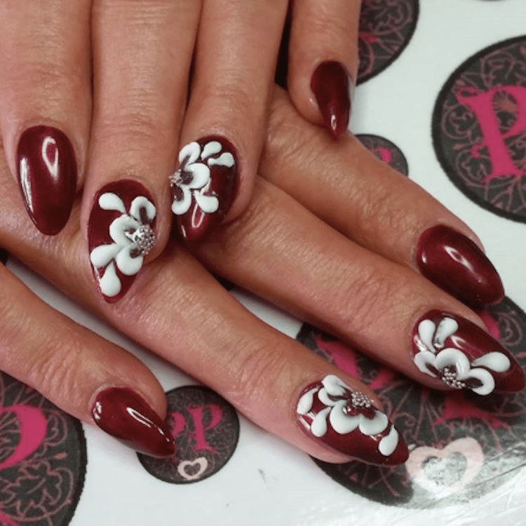 Dark Red Acrylic Nails In Beautiful Manicure Photos