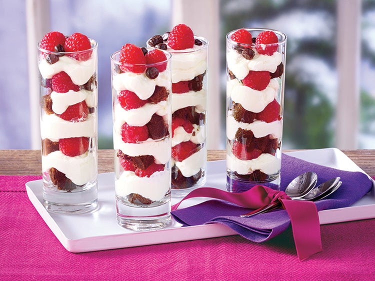 Raspberries And Cream Brownie Trifles