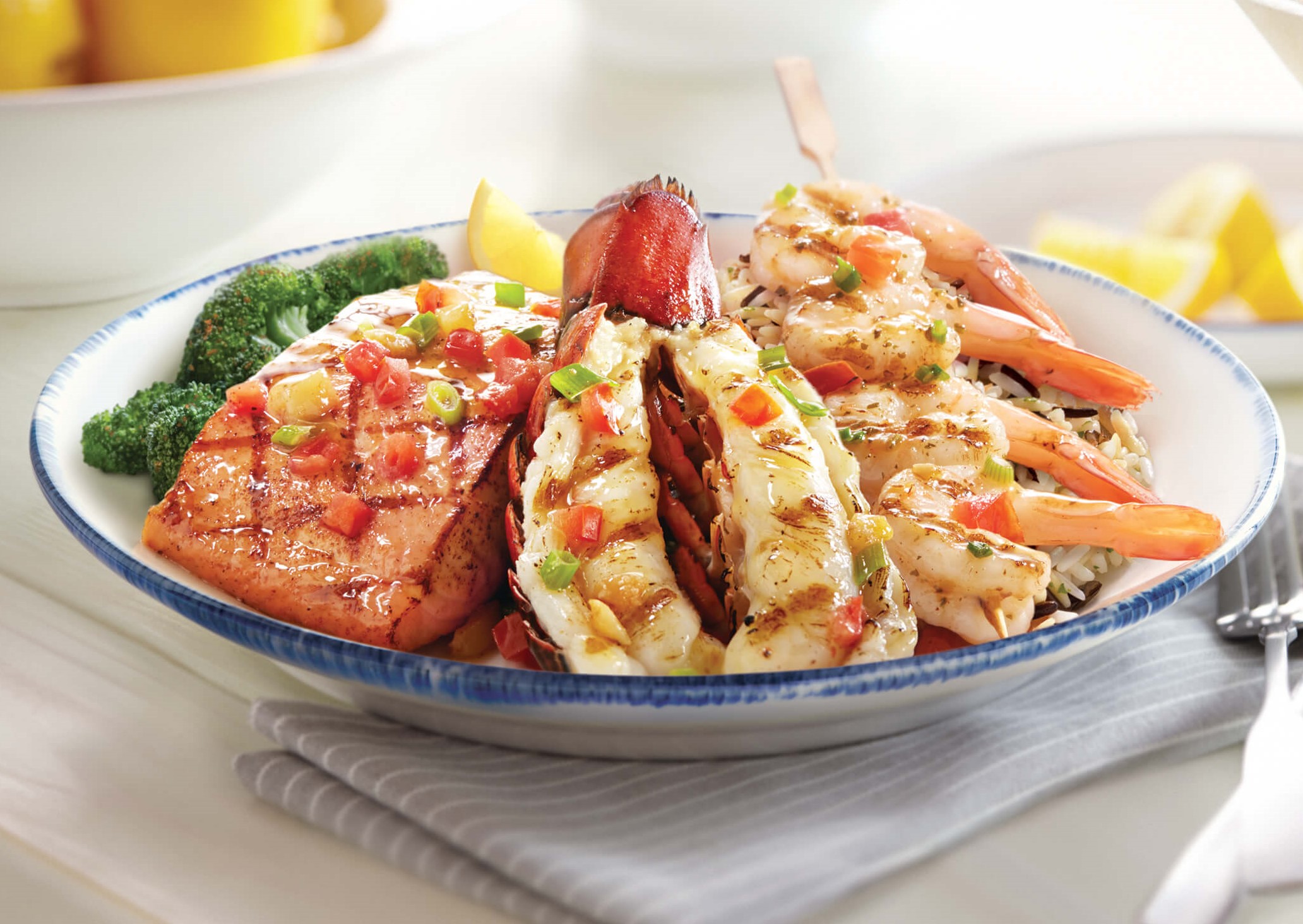 wood-grilled lobster, shrimp, and salmon at red lobster