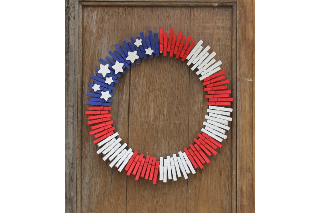 Fourth Of July Patriotic Clothespin Wreath