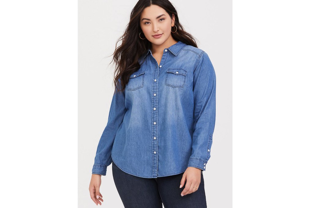 Joanna Gaines Style Denim Shirt Button Down Plus Size