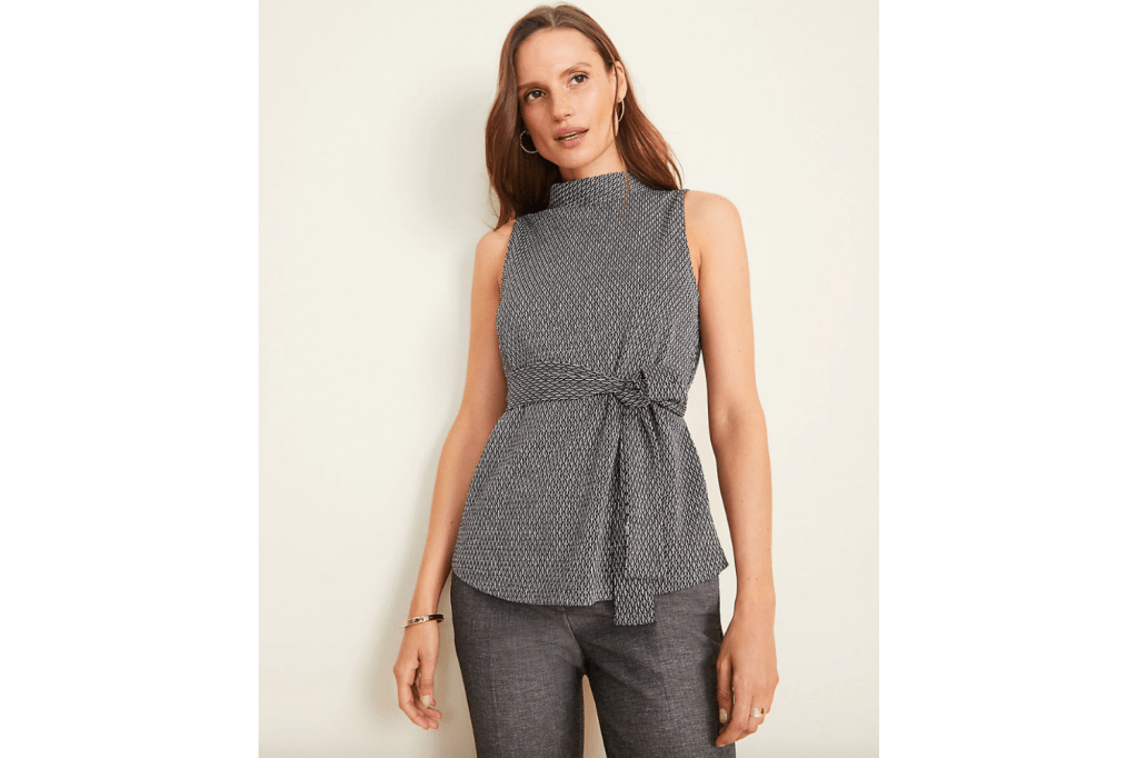 Ann Taylor Diamond Jacquard Mock Neck Shell Top