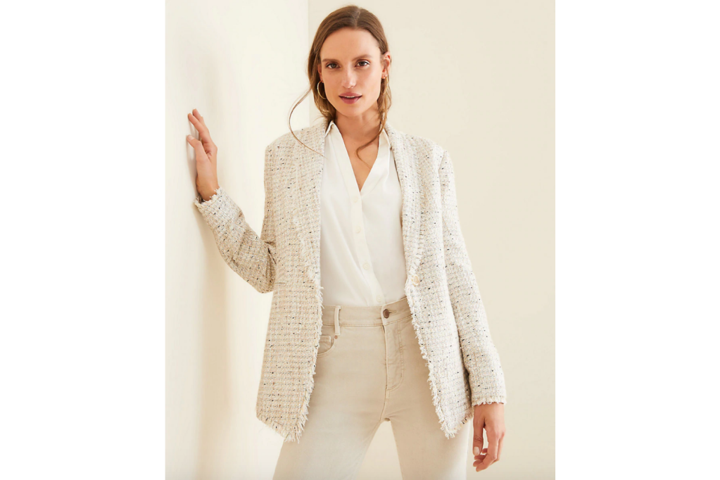Ann Taylor Fringe Tweed Shawl Collar Jacket