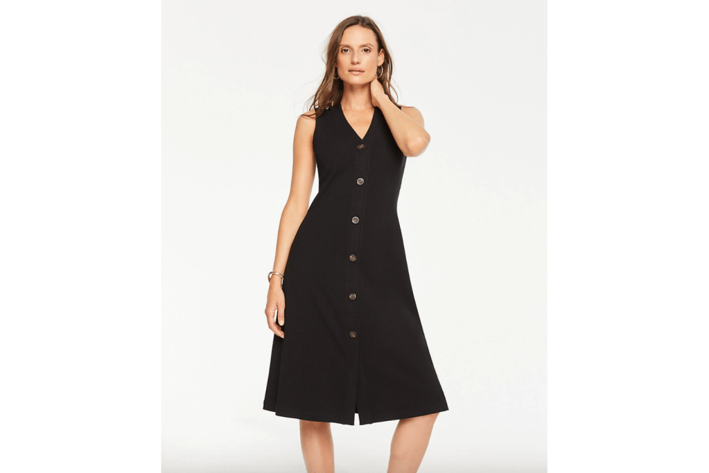 Ann Taylor Button-Front Ribbed Knit Flare Dress