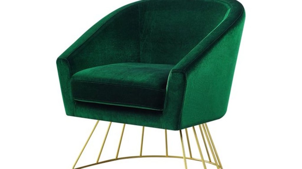 Green velvet chair with gold metal legs