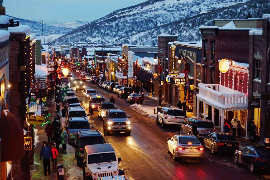 Park City, Utah main street in the evening.