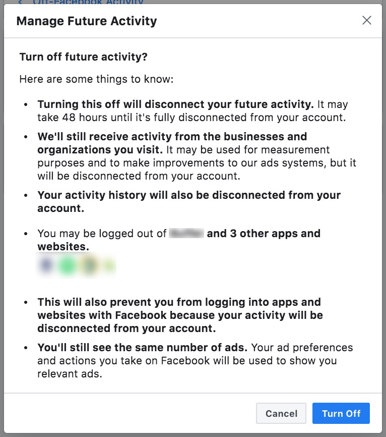 Screencap of Off-Facebook Activity page