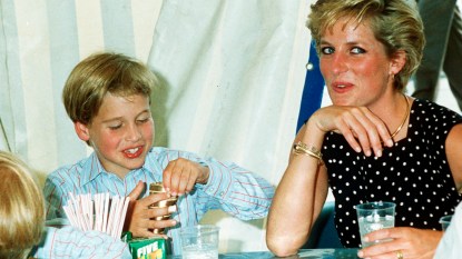 Princess Diana and young Prince William eating