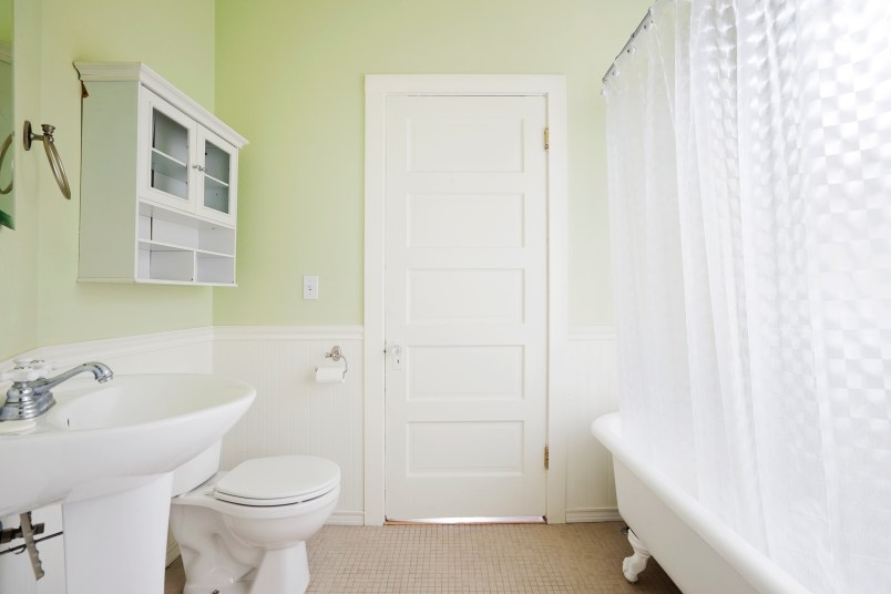 green and white bathroom