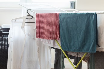 Clothes on drying rack