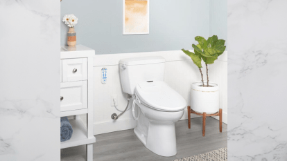 bathroom featuring omigo bidet toilet seat