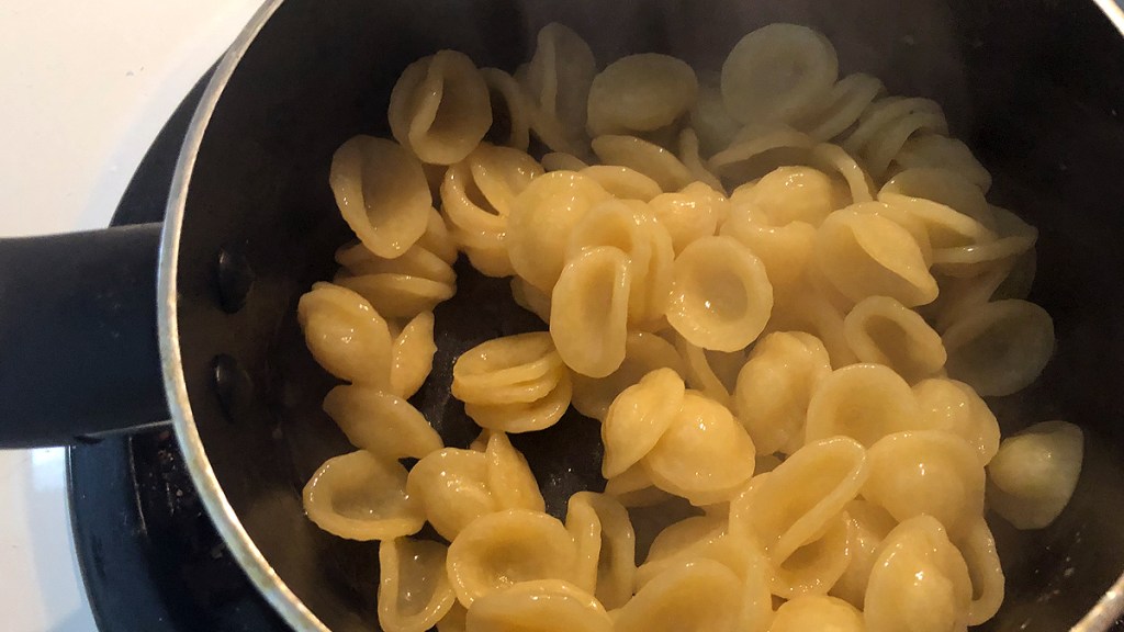 Cooked pasta in pot