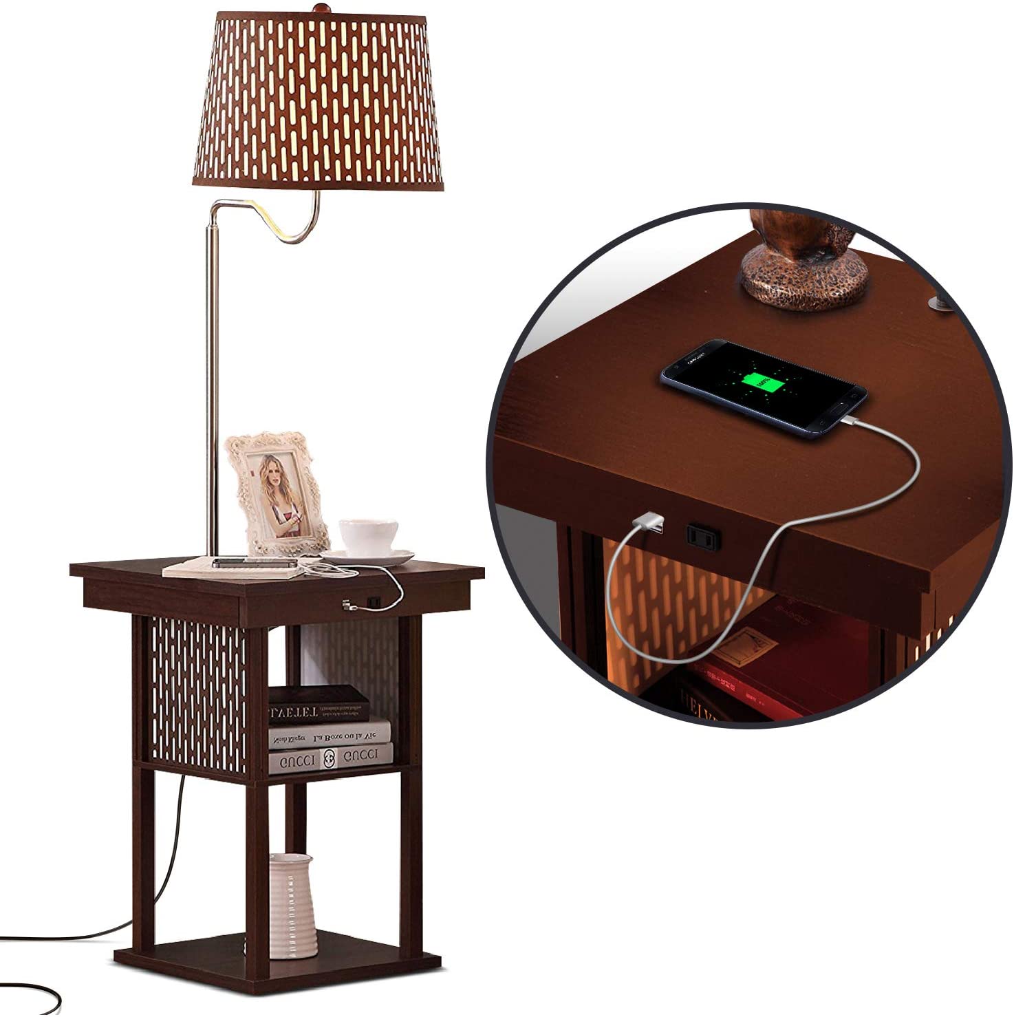 Brightech Madison - Narrow Nightstand with Built In Lamp