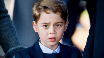 Close up of Prince George looking grumpy