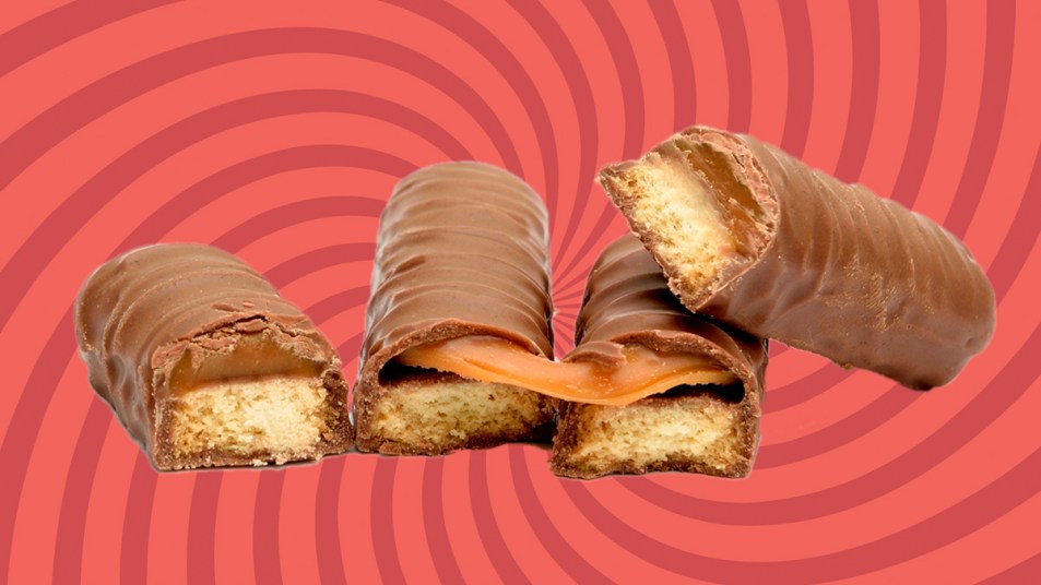 Twix bars with red spiral background