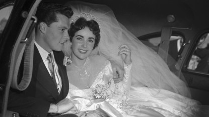 Elizabeth Taylor and Conrad "Nicky" Hilton on their wedding day, 1950