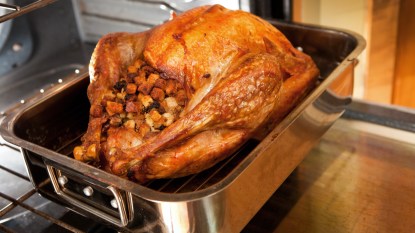 Roast turkey in oven