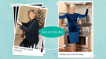 Before and after of Martha Glantz who lost 86 lbs with the oatmeal diet