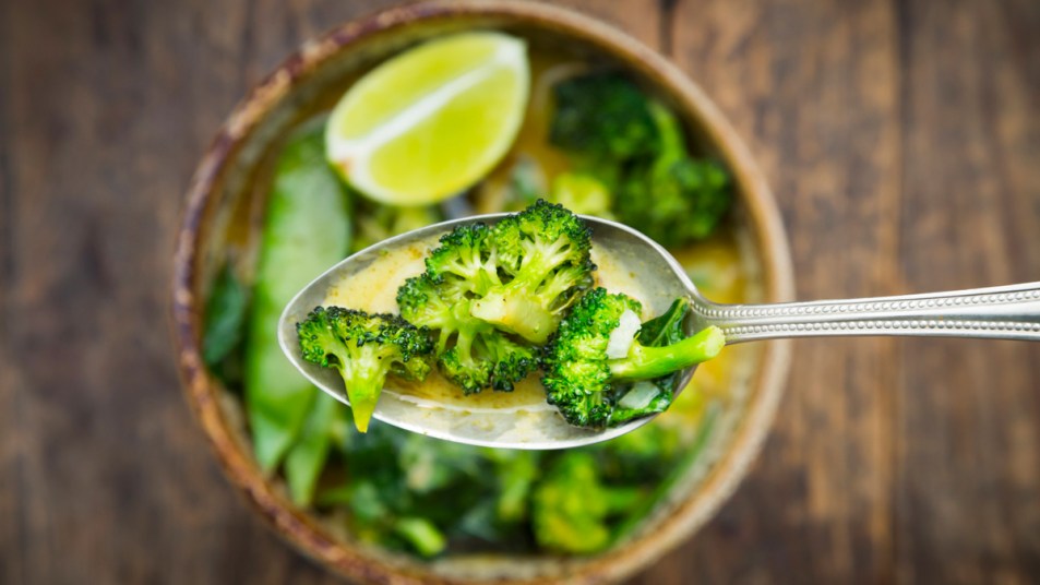 Spoon with broccoli soup