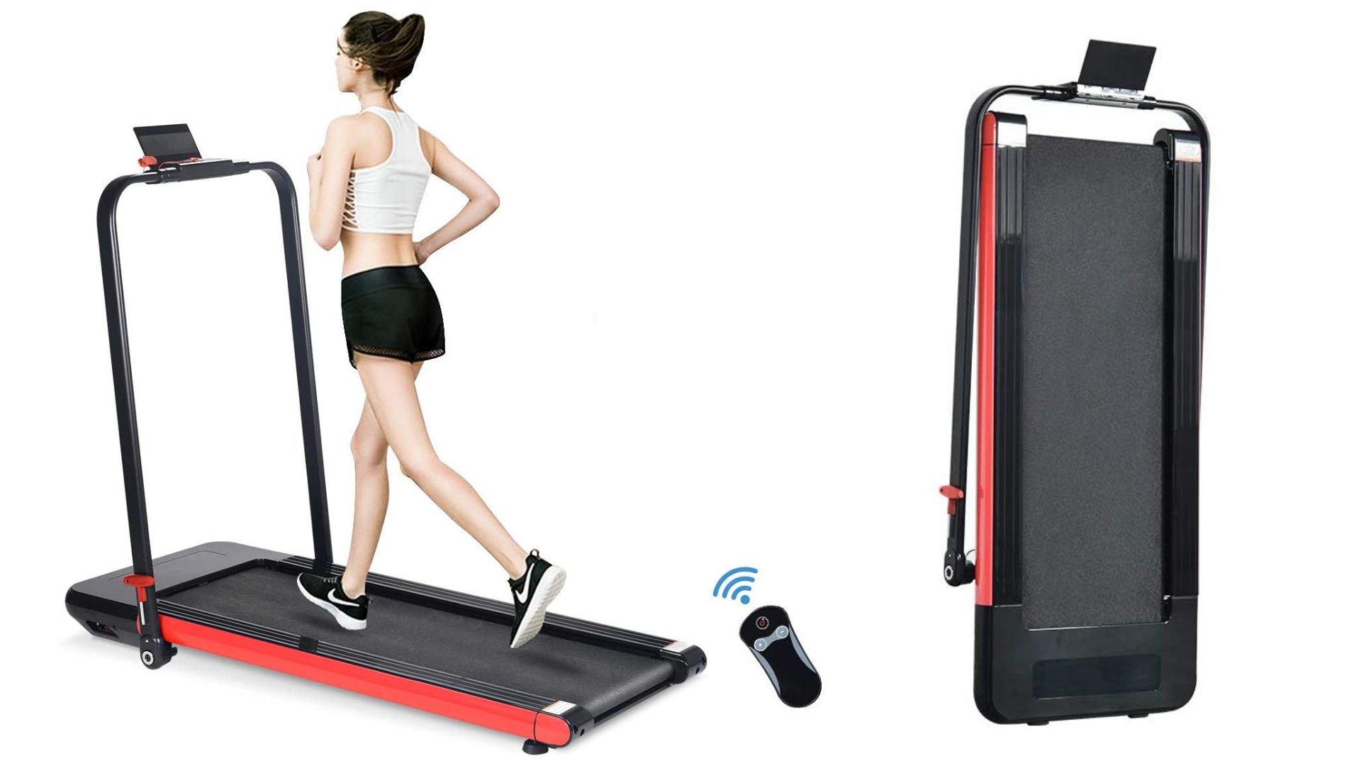 Health Fitness Folding Treadmill with Device Holder Treadmill Foldable for Home Apartment Shock Absorption and Incline 