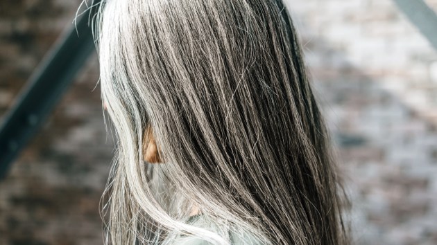Woman's long gray hair