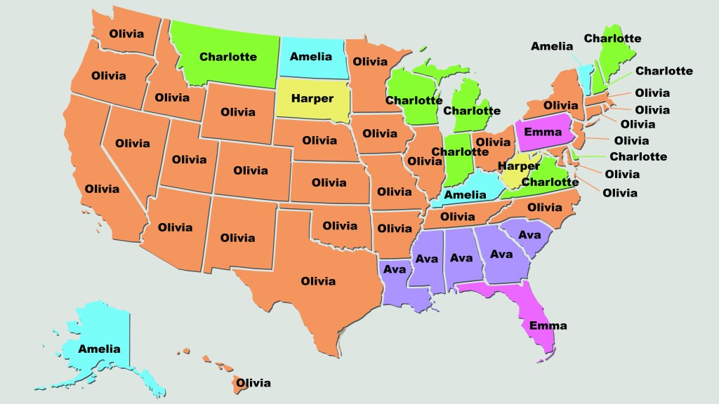 Map of popular baby girl names in 2020
