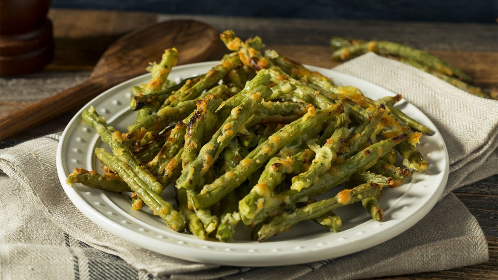 Parmesan Green Bean Fries on a plate, perfect for the Dr Berg keto diet