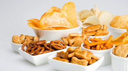 bowls of chips and snacks