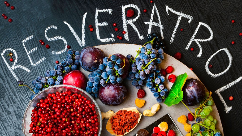 Arrangement of resveratrol rich foods for weight loss including grapes and pomegranates