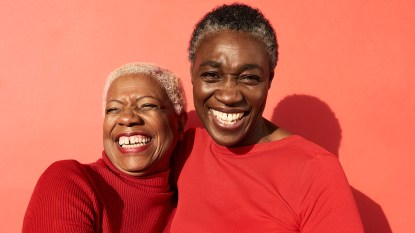 Portrait of two women smiling