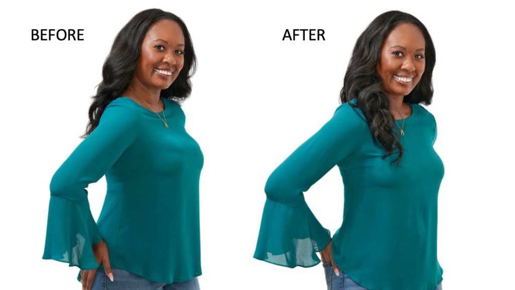 Brittany Garth, 35, before and after a new bra