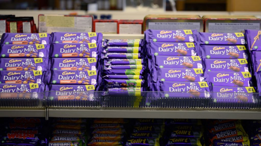 Cadbury Creme Egg and Chocolate on a store shelf