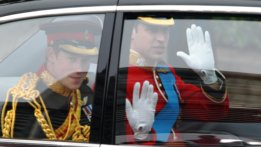 William and Harry arriving to William and Kate's wedding