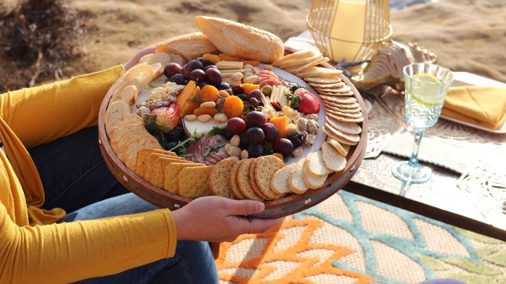 outdoor snacks charcuterie board for backyard