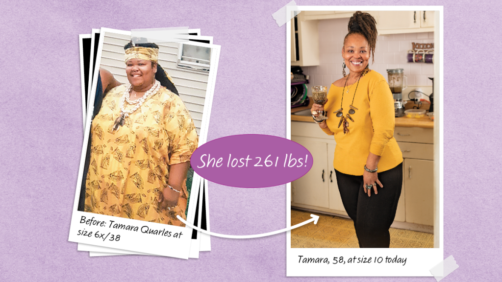 Before and after photos of Tamara Quarles who lost 261 lbs with the help of the longevity diet
