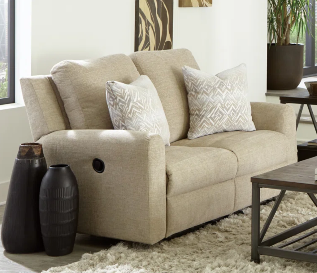 55.5" Dual Reclining Upholstered Loveseat with Accent Pillows